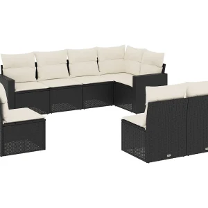 8-delige Loungeset met kussens poly rattan zwart 8-delige Loungeset met kussens poly rattan zwart