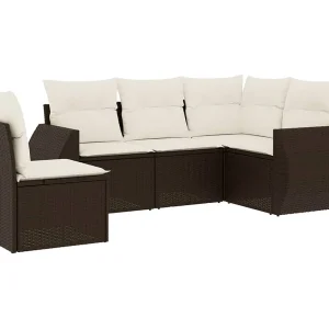 5-delige Loungeset met kussens poly rattan bruin