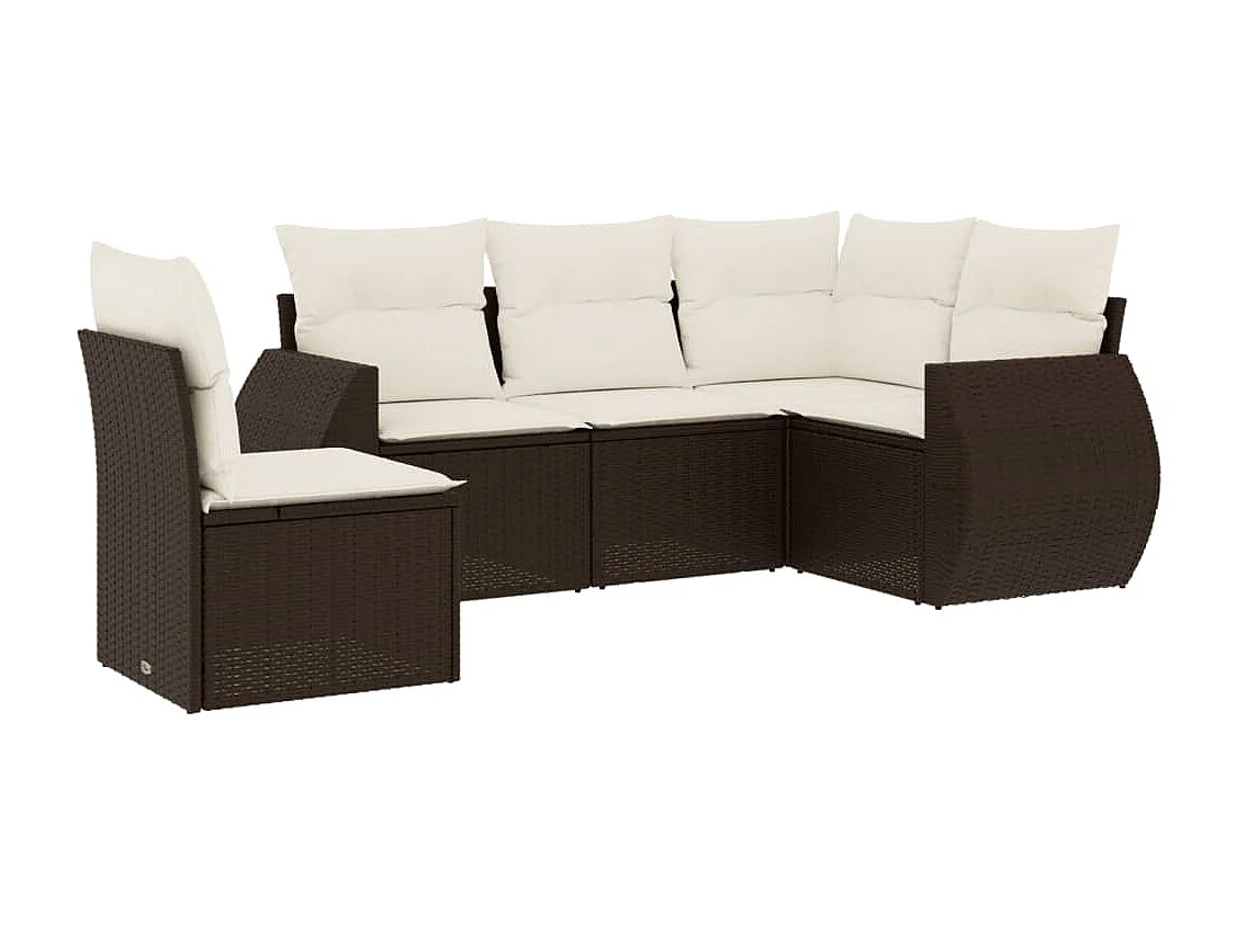 5-delige Loungeset met kussens poly rattan bruin