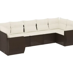 7-delige Loungeset met kussens poly rattan bruin 7-delige Loungeset met kussens poly rattan bruin