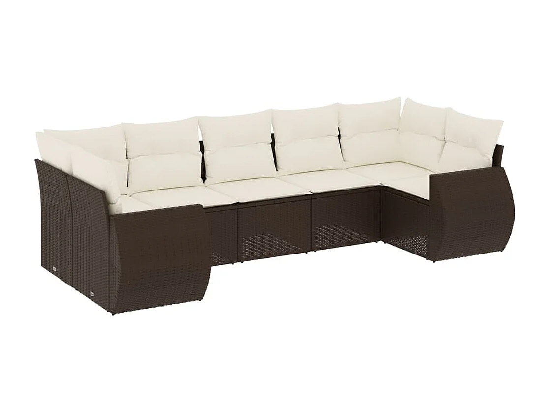 7-delige Loungeset met kussens poly rattan bruin