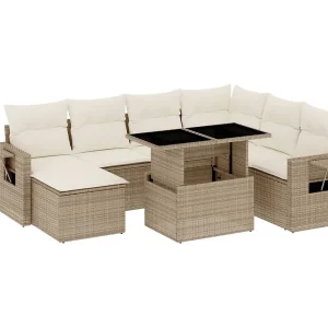 8-delige Loungeset met kussens poly rattan beige 8-delige Loungeset met kussens poly rattan beige