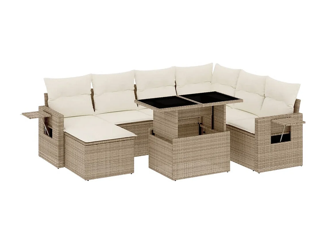 8-delige Loungeset met kussens poly rattan beige