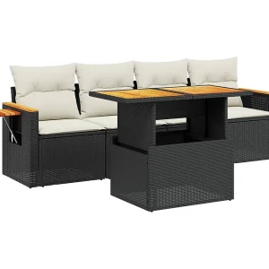 5-delige Loungeset met kussens poly rattan zwart 5-delige Loungeset met kussens poly rattan zwart