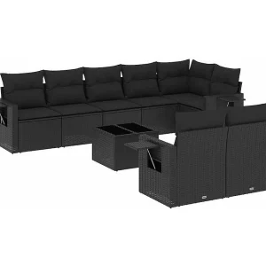 9-delige Loungeset met kussens poly rattan zwart 9-delige Loungeset met kussens poly rattan zwart