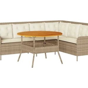 2-delige Loungeset met kussens poly rattan beige
