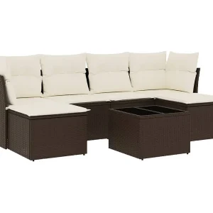 7-delige Loungeset met kussens poly rattan bruin 7-delige Loungeset met kussens poly rattan bruin