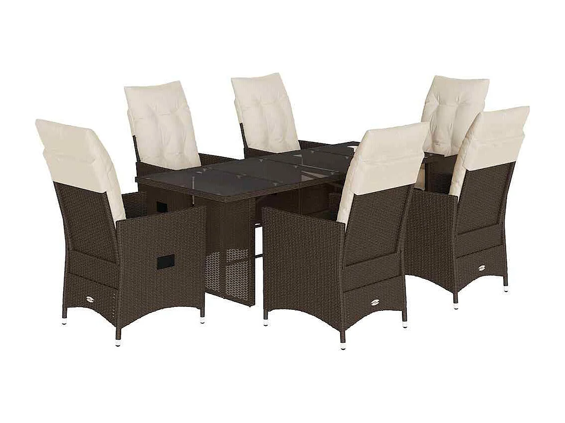 7-delige Tuinset met kussens poly rattan bruin