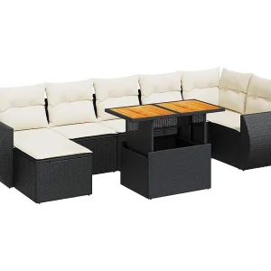 8-delige Loungeset met kussens poly rattan zwart 8-delige Loungeset met kussens poly rattan zwart