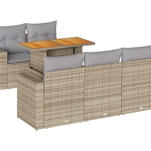 6-delige Loungeset met kussens poly rattan beige 6-delige Loungeset met kussens poly rattan beige
