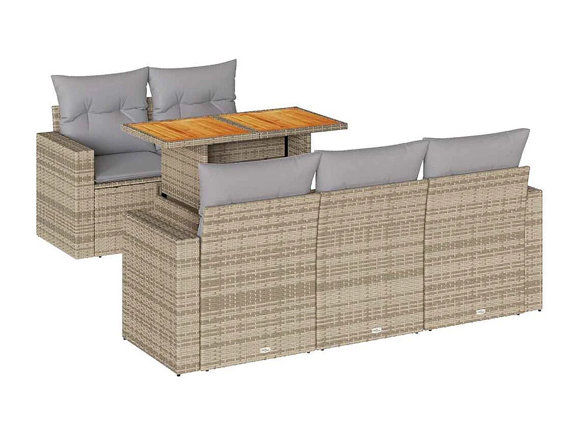 6-delige Loungeset met kussens poly rattan beige