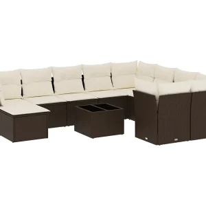 11-delige Loungeset met kussens poly rattan bruin 11-delige Loungeset met kussens poly rattan bruin