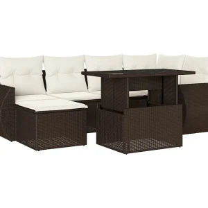 7-delige Loungeset met kussens poly rattan bruin 7-delige Loungeset met kussens poly rattan bruin