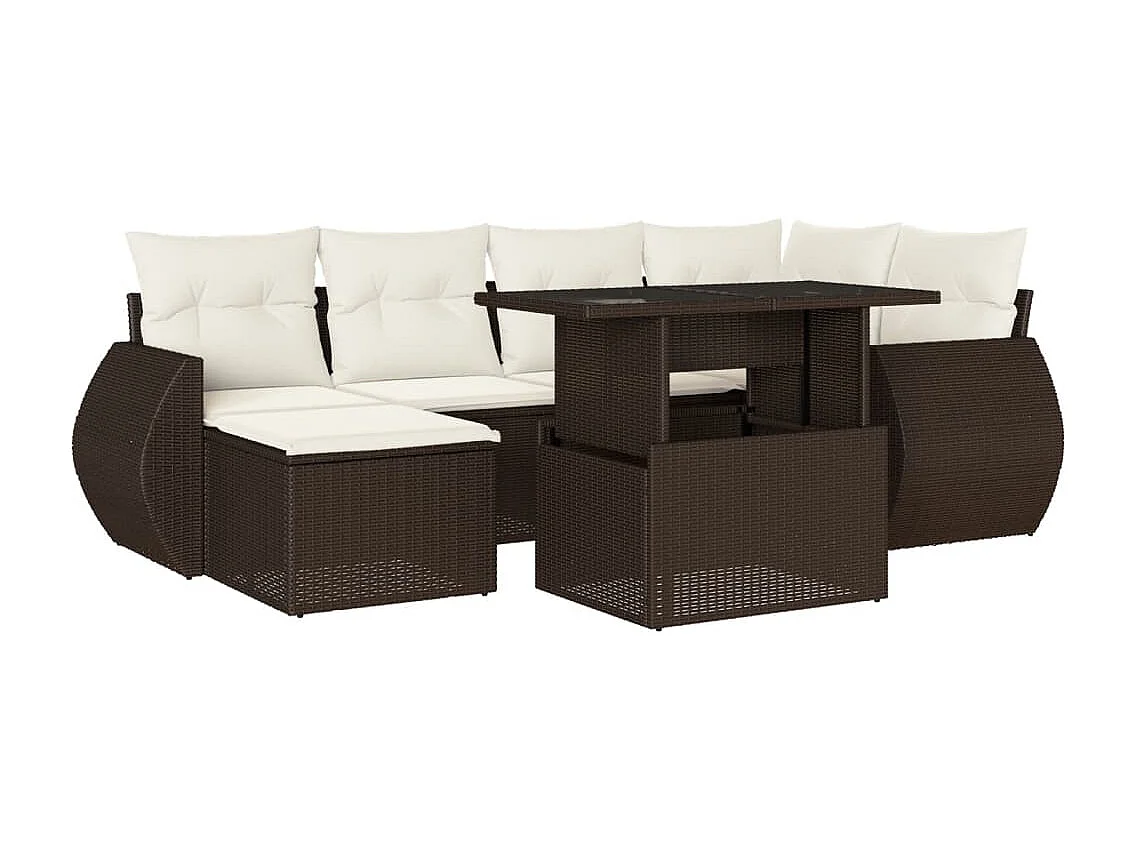 7-delige Loungeset met kussens poly rattan bruin
