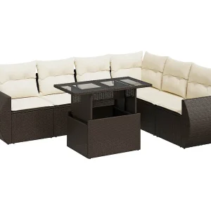 7-delige Loungeset met kussens poly rattan bruin 7-delige Loungeset met kussens poly rattan bruin