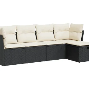 5-delige Loungeset met kussens poly rattan zwart 5-delige Loungeset met kussens poly rattan zwart