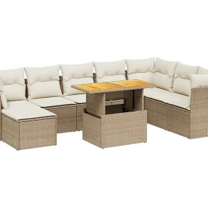 9-delige Loungeset met kussens poly rattan beige 9-delige Loungeset met kussens poly rattan beige