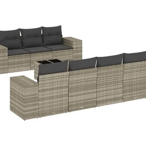 8-delige Loungeset met kussens poly rattan lichtgrijs
