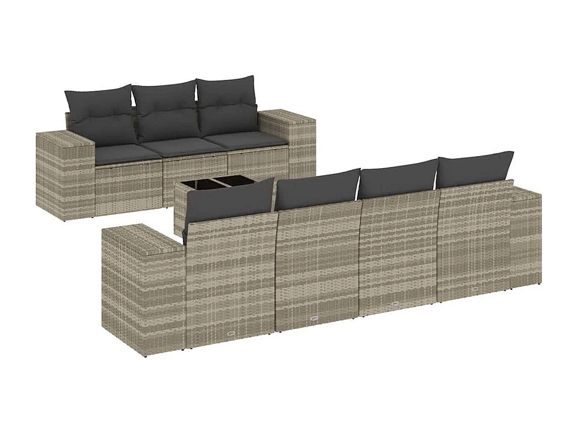 8-delige Loungeset met kussens poly rattan lichtgrijs