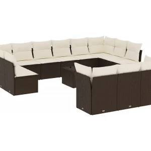 14-delige Loungeset met kussens poly rattan bruin 14-delige Loungeset met kussens poly rattan bruin