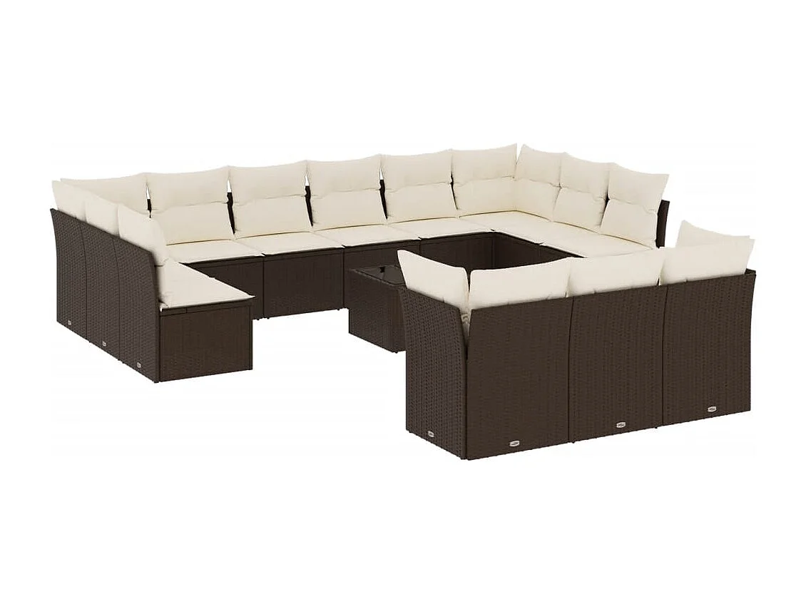 14-delige Loungeset met kussens poly rattan bruin