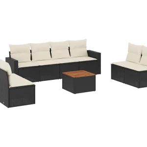9-delige Loungeset met kussens poly rattan zwart 9-delige Loungeset met kussens poly rattan zwart
