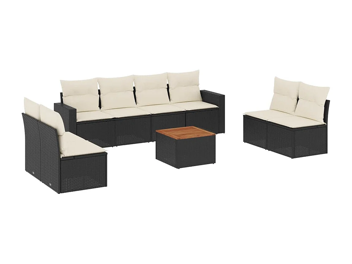 9-delige Loungeset met kussens poly rattan zwart