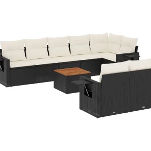 9-delige Loungeset met kussens poly rattan zwart 9-delige Loungeset met kussens poly rattan zwart