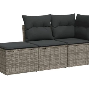 3-delige Loungeset met kussens poly rattan grijs