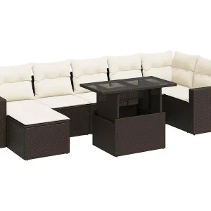 8-delige Loungeset met kussens poly rattan bruin 8-delige Loungeset met kussens poly rattan bruin