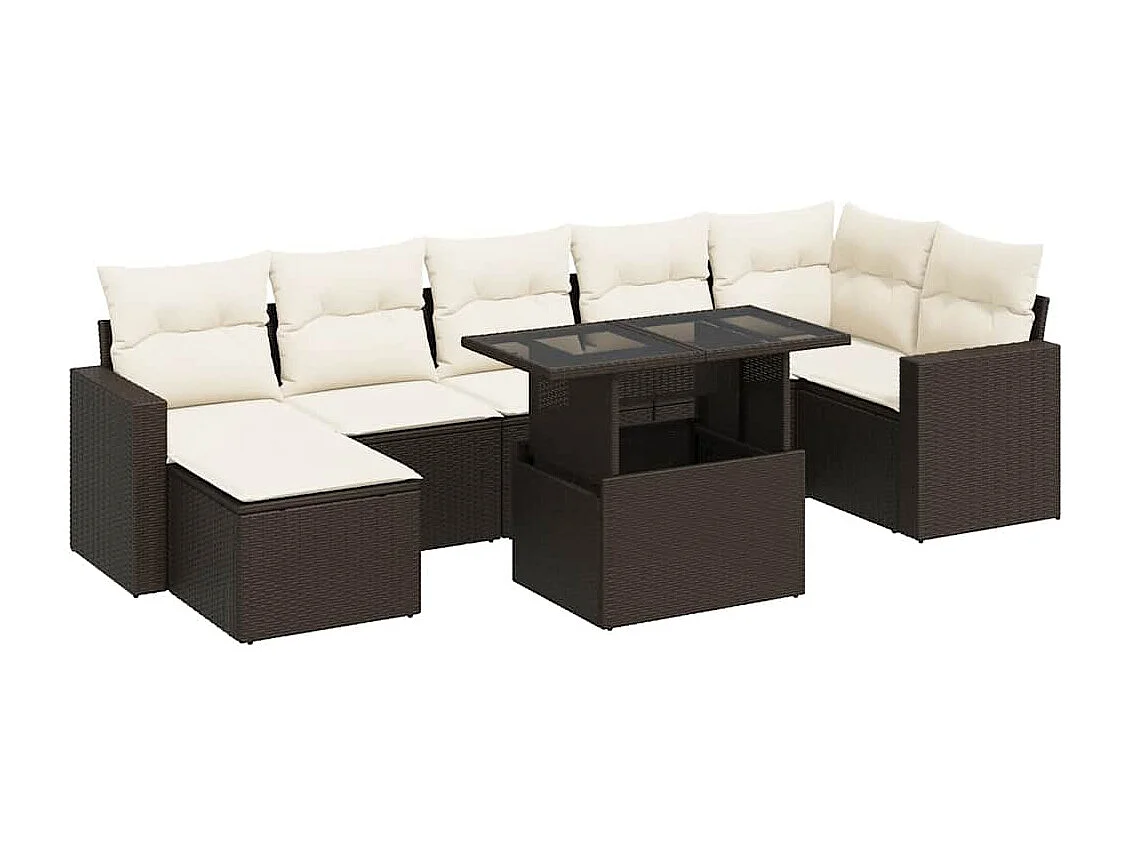 8-delige Loungeset met kussens poly rattan bruin