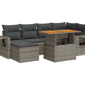 7-delige Loungeset met kussens poly rattan grijs 7-delige Loungeset met kussens poly rattan grijs