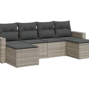 6-delige Loungeset met kussens poly rattan lichtgrijs 6-delige Loungeset met kussens poly rattan lichtgrijs