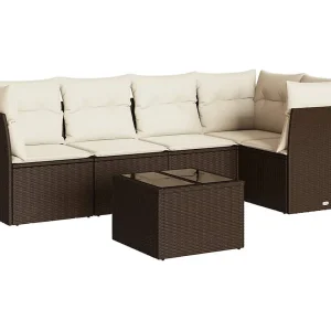 6-delige Loungeset met kussens poly rattan bruin 6-delige Loungeset met kussens poly rattan bruin