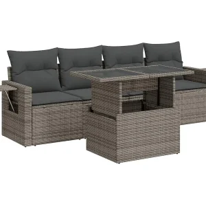 5-delige Loungeset met kussens poly rattan grijs 5-delige Loungeset met kussens poly rattan grijs