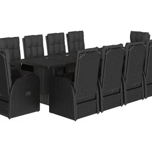 11-delige Tuinset met kussens poly rattan zwart 11-delige Tuinset met kussens poly rattan zwart
