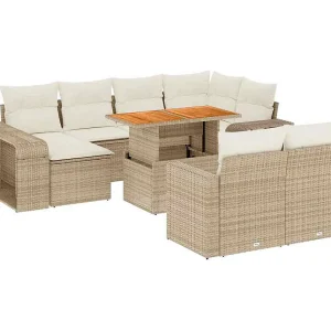 11-delige Tuinset met kussens poly rattan beige