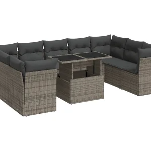10-delige Loungeset met kussens poly rattan grijs 10-delige Loungeset met kussens poly rattan grijs