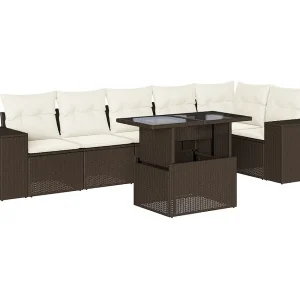 7-delige Loungeset met kussens poly rattan bruin 7-delige Loungeset met kussens poly rattan bruin