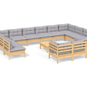 13-delige Loungeset met grijze kussens grenenhout 13-delige Loungeset met grijze kussens grenenhout