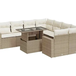 9-delige Loungeset met kussens poly rattan beige 9-delige Loungeset met kussens poly rattan beige