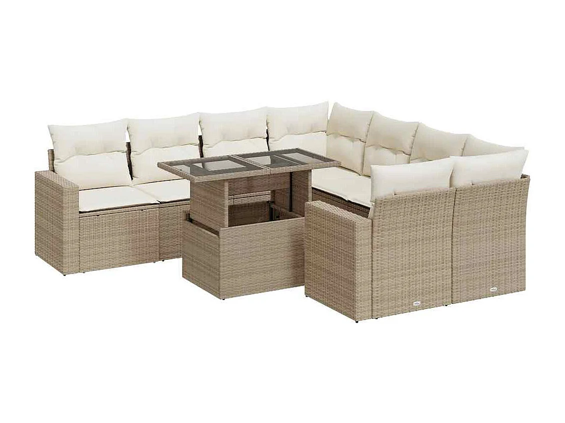 9-delige Loungeset met kussens poly rattan beige