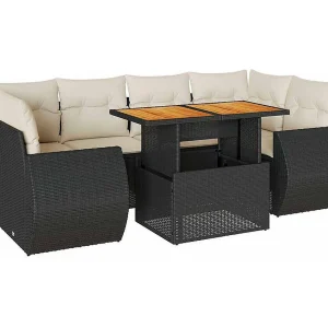 7-delige Loungeset met kussens poly rattan zwart 7-delige Loungeset met kussens poly rattan zwart