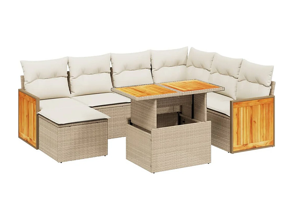 8-delige Loungeset met kussens poly rattan beige