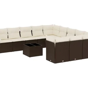 12-delige Loungeset met kussens poly rattan bruin 12-delige Loungeset met kussens poly rattan bruin