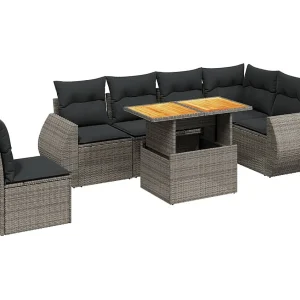 7-delige Loungeset met kussens poly rattan grijs 7-delige Loungeset met kussens poly rattan grijs