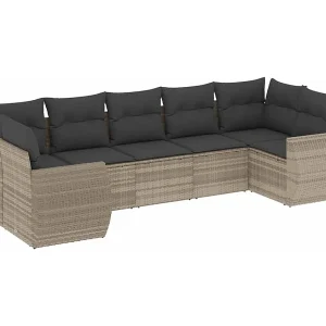 7-delige Loungeset met kussens poly rattan lichtgrijs 7-delige Loungeset met kussens poly rattan lichtgrijs