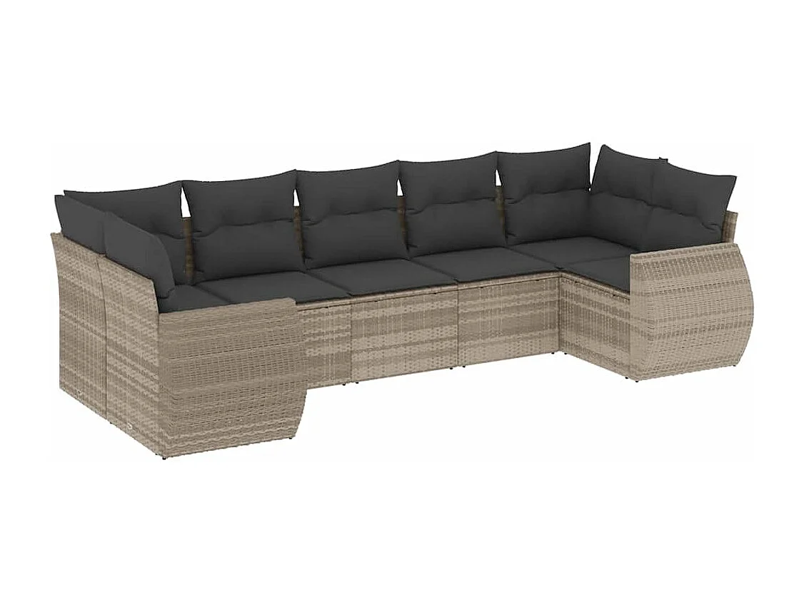 7-delige Loungeset met kussens poly rattan lichtgrijs