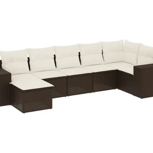7-delige Loungeset met kussens poly rattan bruin 7-delige Loungeset met kussens poly rattan bruin