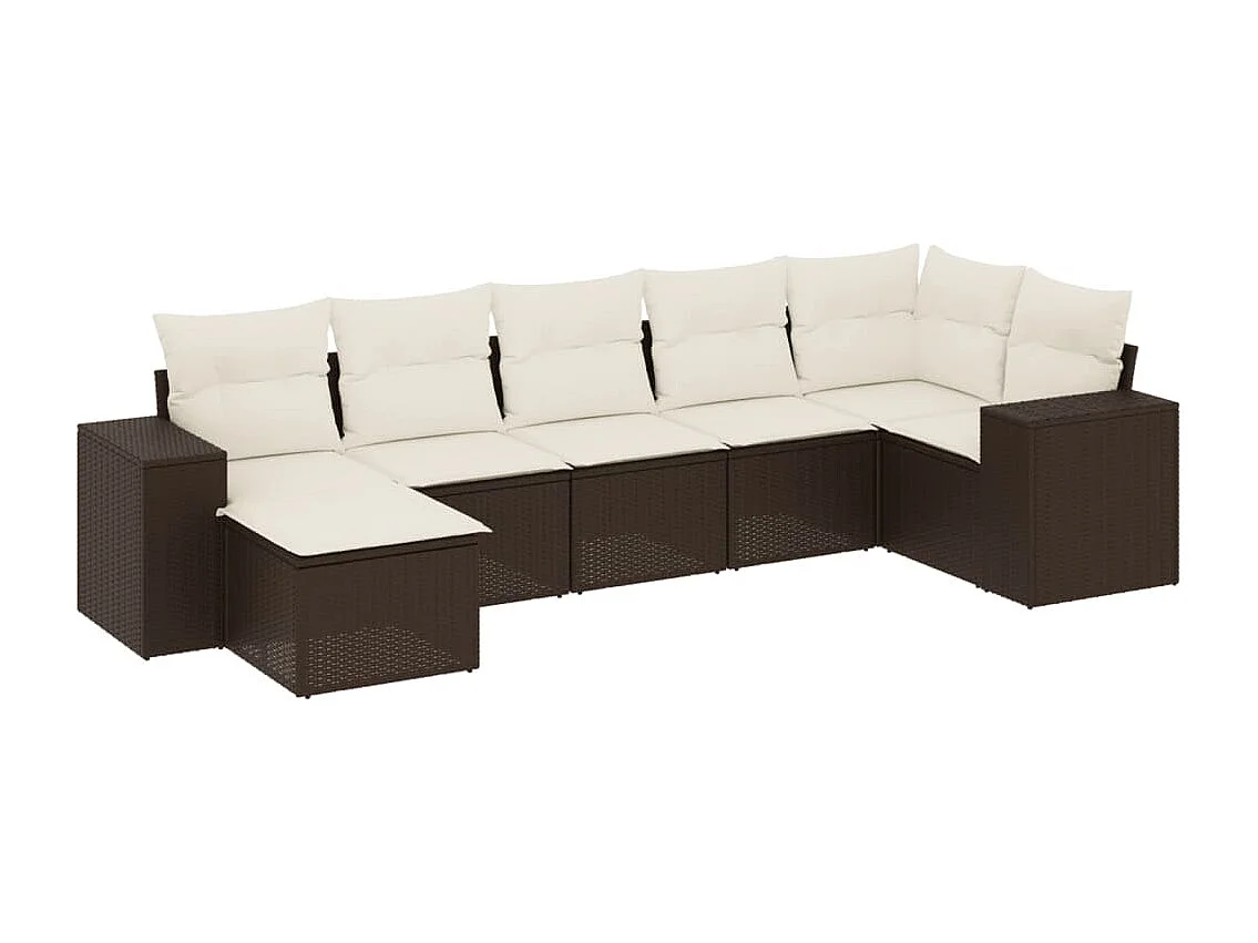 7-delige Loungeset met kussens poly rattan bruin